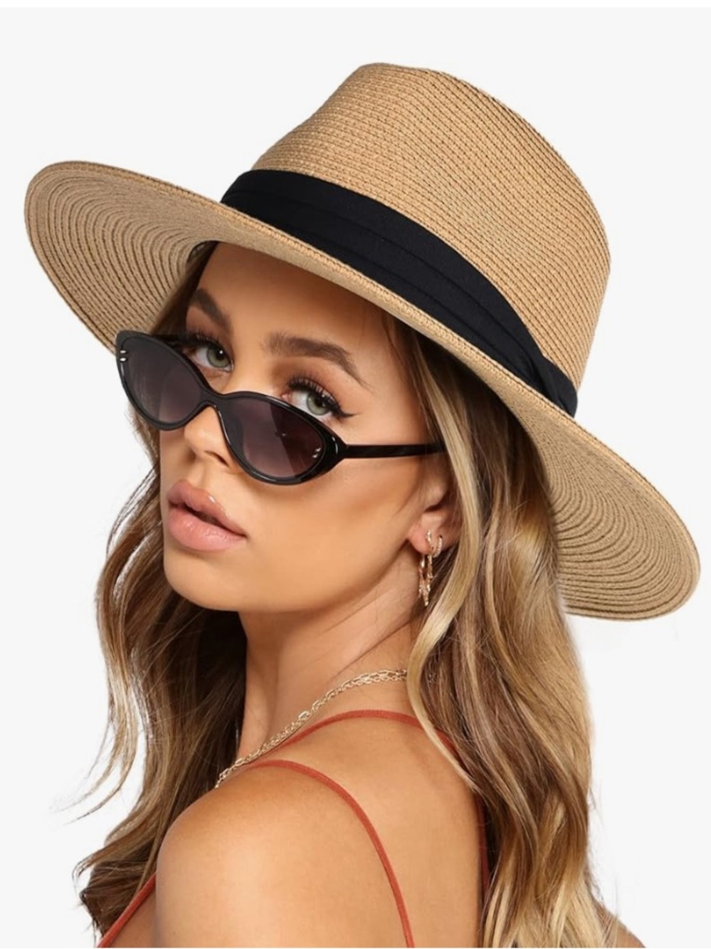 New- Womens Panama Hat Fedora Summer Beach Sun Hat UPF 80+ Size M/L